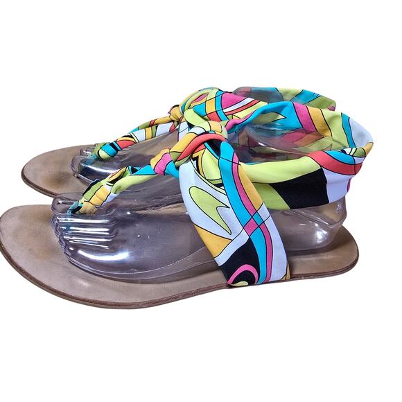 Fabulous Trina Turk Printed wrap Around 60s 70s Groovy Retro Sandals Size 10 - Picture 5 of 11
